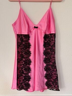 Victoria’s Secret Hot Pink Satin Lace Slip Dress Y2K Barbiecore L